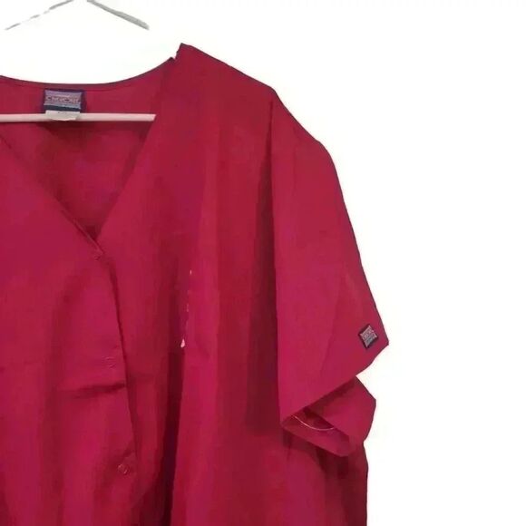 Cherokee Workwear Originals Women's Raspberry Pink Poly/Cotton V-Neck Snap Front - Picture 5 of 12
